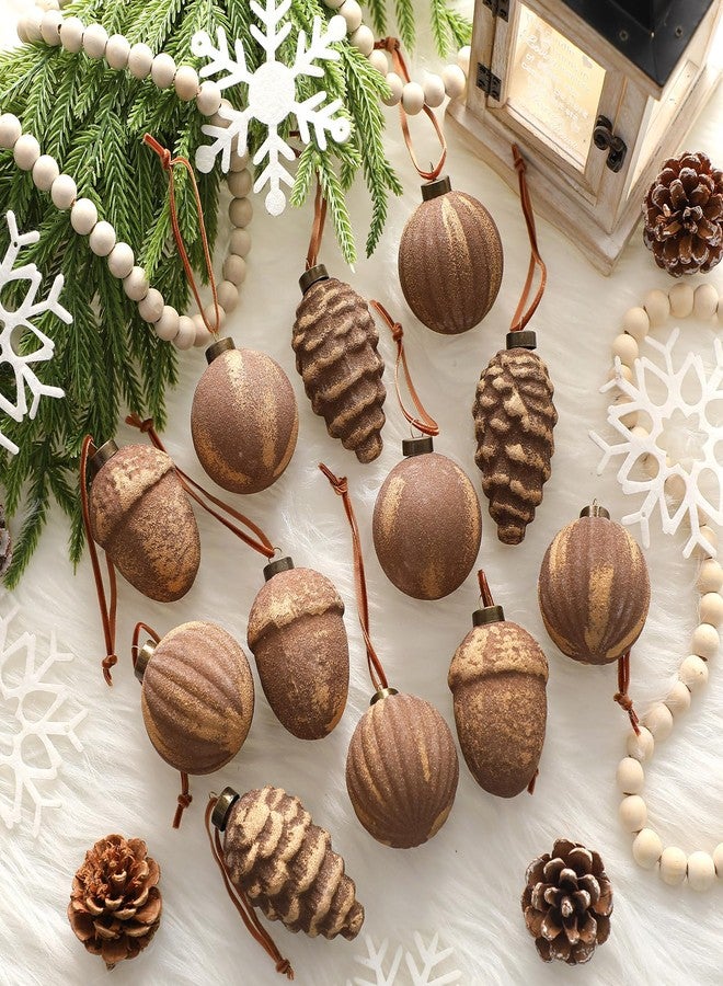 Vertintong 20 Pcs Vintage Christmas Ball Ornaments Neutral Textured Christmas Tree Hanging Decorations with Loop Antique Rustic Distressed Ornaments Decor for Home Farmhouse Xmas Party(Brown) - Image 2